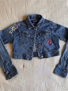 Y2K Roxy Girls' Medium Blue Denim Jacket with Embroidery